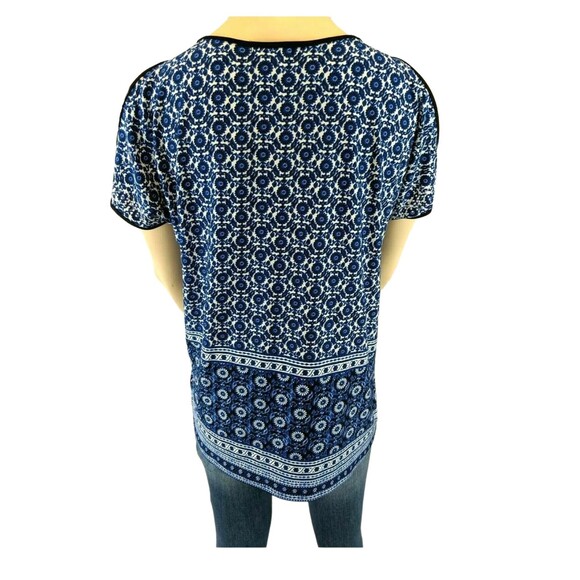 ESPRESSO Top  Womens MP  Embellished Blue Floral Jersey Knit Cold Shoulder Shirt - Picture 2 of 6